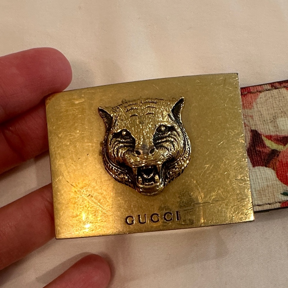Gucci Gold Belt with Fierce Tiger Buckle